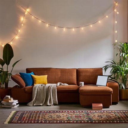 ALYA.M Lincoln Canapé d’angle convertible 4 places – Velours côtelé Terracotta