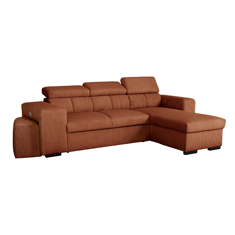 SIRIUS.M Lincoln Canapé d&rsquo;angle convertible 4 places – Velours côtelé Terracotta