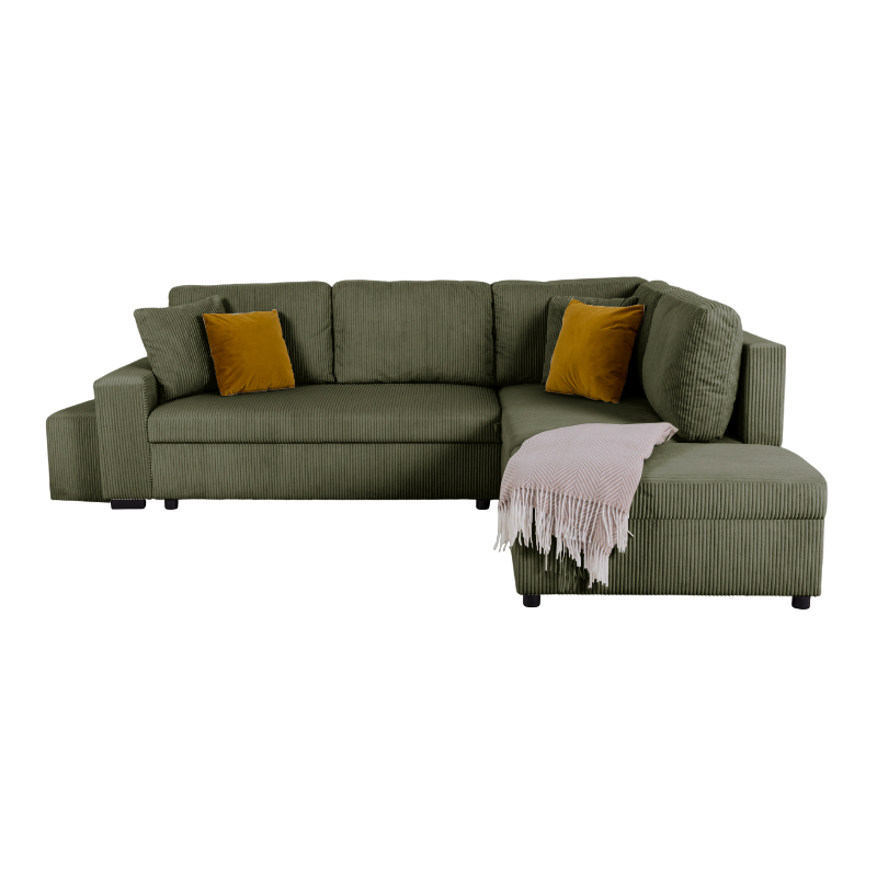 VEGA.L Lincoln Canapé d&rsquo;angle convertible Gris é) 5 places – Velours côtelé Kaki