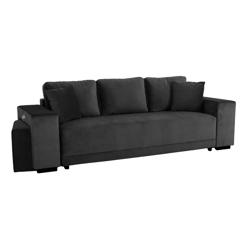VEGA.S Lincoln Canapé droit convertible 3 places – Velours simple Gris