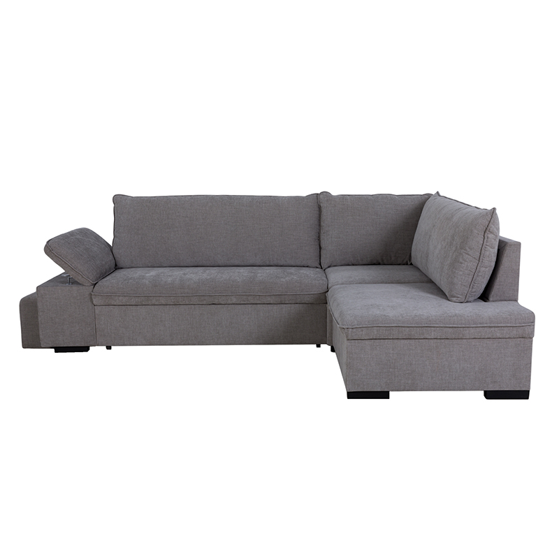 ALYA.L Lincoln Canapé d&rsquo;angle convertible 5 places – Tissu lisse Ash (gris)
