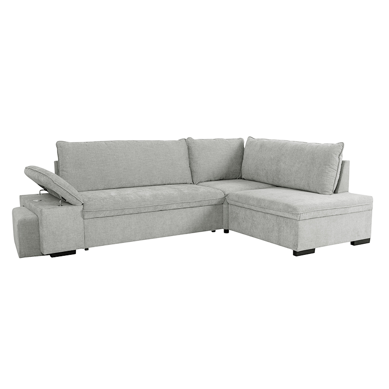 ALYA.L Lincoln Canapé d&rsquo;angle convertible 5 places – Tissu lisse Light grey