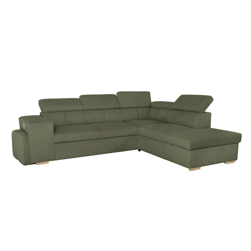 SIRIUS.L Lincoln Canapé d&rsquo;angle convertible 5 places – Velours côtelé Kaki