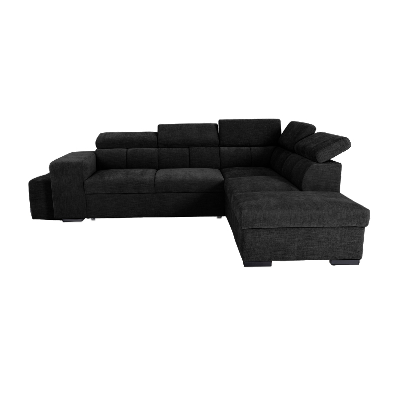 SIRIUS.L Lincoln Canapé d&rsquo;angle convertible 5 places – Tissu lisse Black