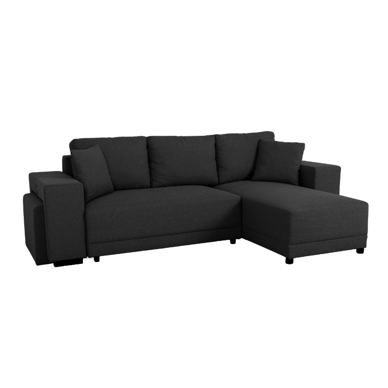VEGA.M Lincoln Canapé d&rsquo;angle convertible 4 places – Tissu texturé Charbon
