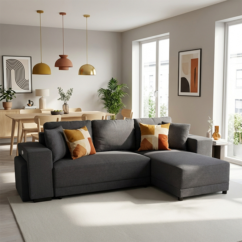 VEGA.M Lincoln Canapé d’angle convertible 4 places – Tissu texturé Anthracite