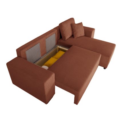 VEGA.M Lincoln Canapé d&rsquo;angle convertible 4 places – Velours côtelé Terracotta