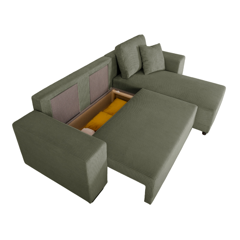 VEGA.M Lincoln Canapé d&rsquo;angle convertible 4 places – Velours côtelé Kaki
