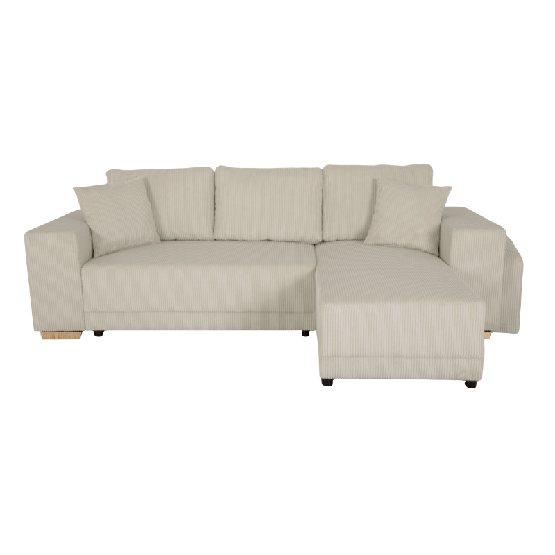 VEGA.M Lincoln Canapé d&rsquo;angle convertible 4 places – Velours côtelé Perle