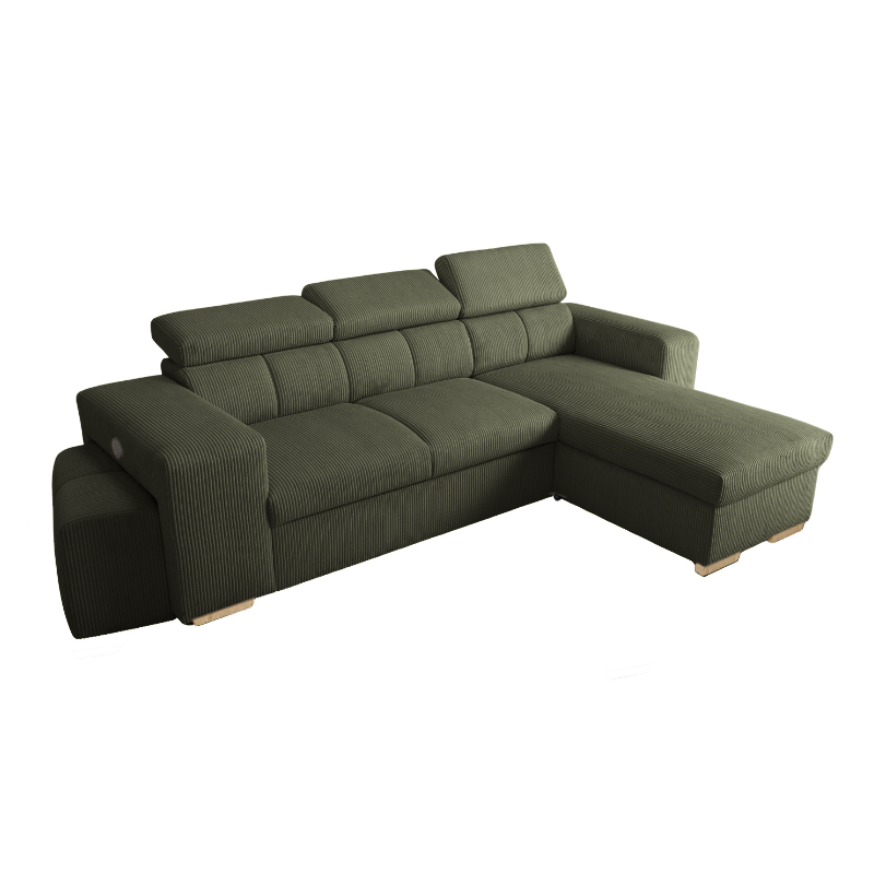 SIRIUS.M Lincoln Canapé d&rsquo;angle convertible 4 places – Velours côtelé Kaki