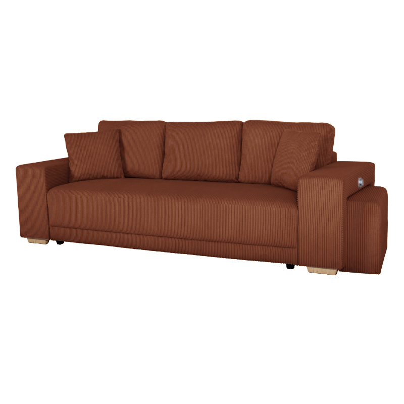 VEGA.S Lincoln Canapé droit convertible 3 places – Velours côtelé Terracotta
