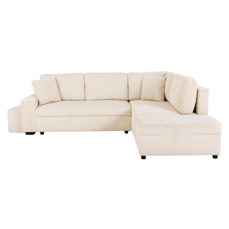 VEGA.L Lincoln Canapé d&rsquo;angle convertible Gris é) 5 places – Velours côtelé Perle