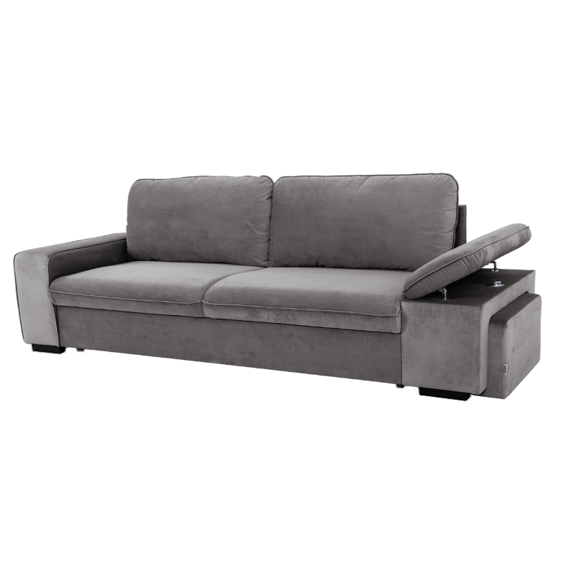 ALYA.S Lincoln Canapé droit convertible 3 places – Velours simple Gris