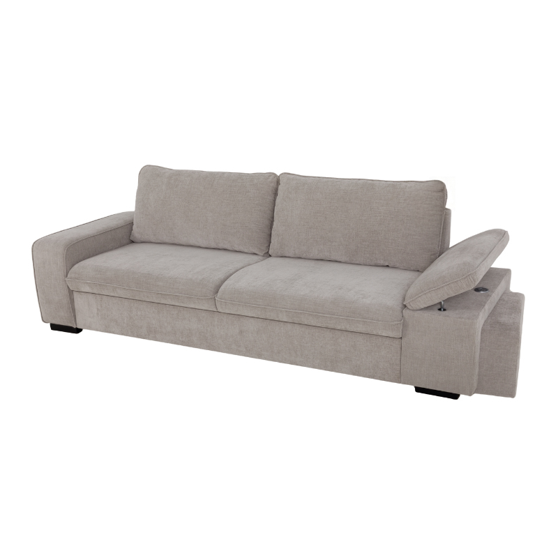 ALYA.S Lincoln Canapé droit convertible 3 places – Tissu lisse Light grey