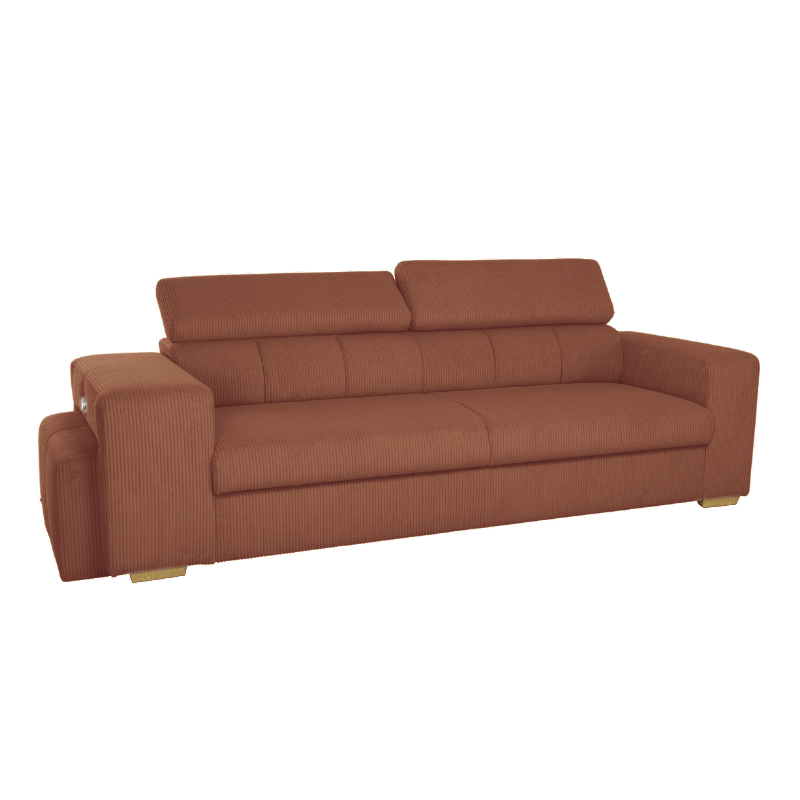 SIRIUS.S Lincoln Canapé droit convertible 3 places – Velours côtelé Terracotta