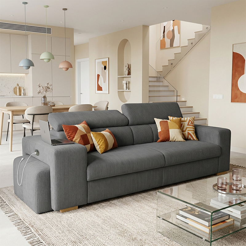 SIRIUS.S Lincoln Canapé droit convertible 3 places – Velours côtelé Anthracite