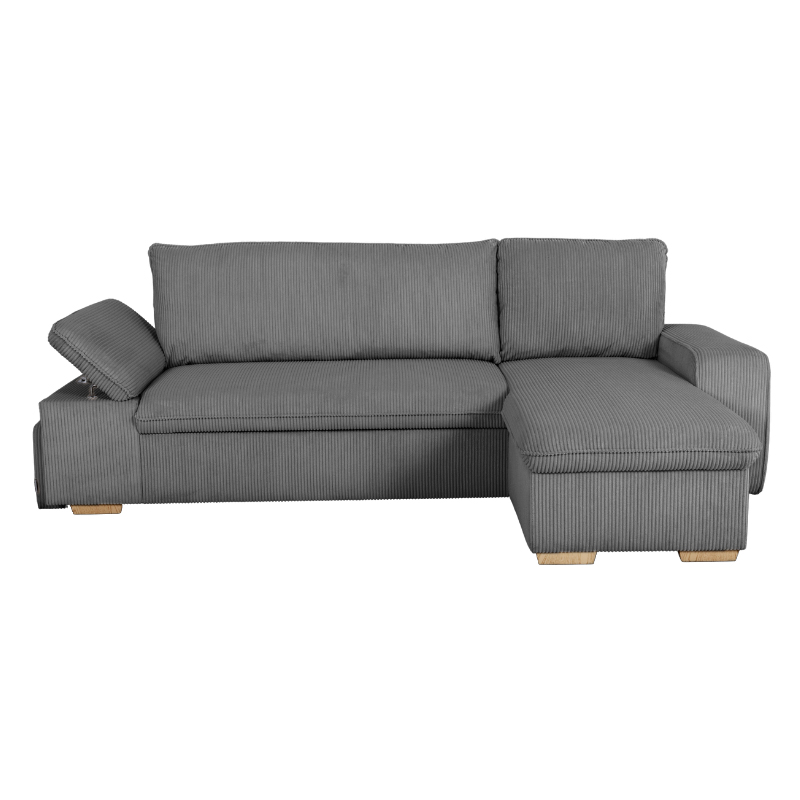 ALYA.M Lincoln Canapé d&rsquo;angle convertible 4 places – Velours côtelé Anthracite
