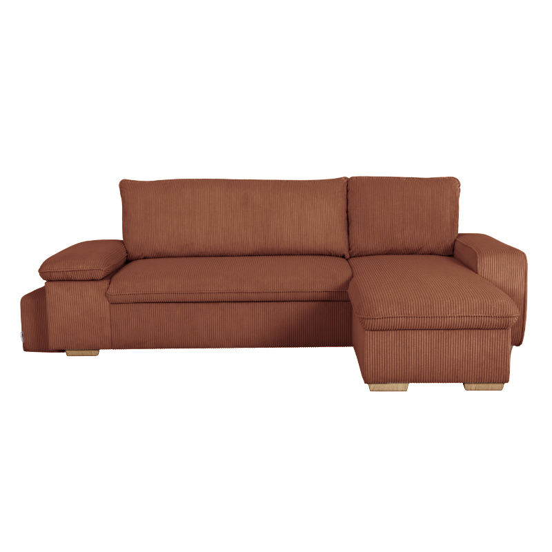 ALYA.M Lincoln Canapé d&rsquo;angle convertible 4 places – Velours côtelé Terracotta