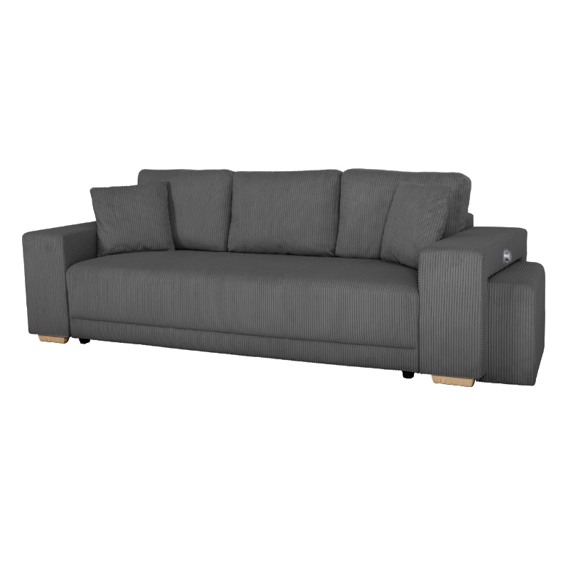 VEGA.S Lincoln Canapé droit convertible 3 places – Velours côtelé Anthracite