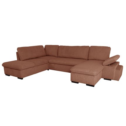 ALYA.XL Lincoln Canapé en U convertible 6 places – Velours côtelé Terracotta