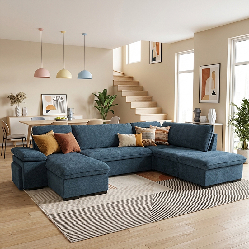 ALYA.XL Lincoln Canapé en U convertible 6 places – Tissu lisse Ocean