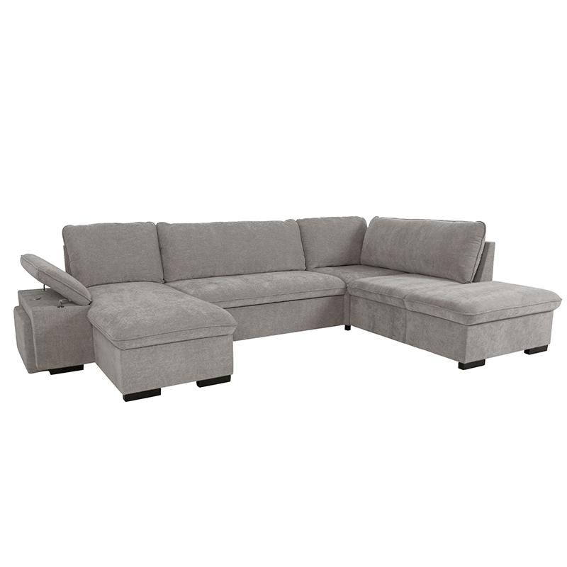 ALYA.XL Lincoln Canapé en U convertible 6 places – Tissu lisse Light grey