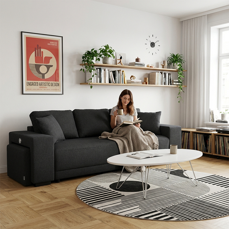 VEGA.S Lincoln Canapé droit convertible 3 places – Tissu texturé Charbon