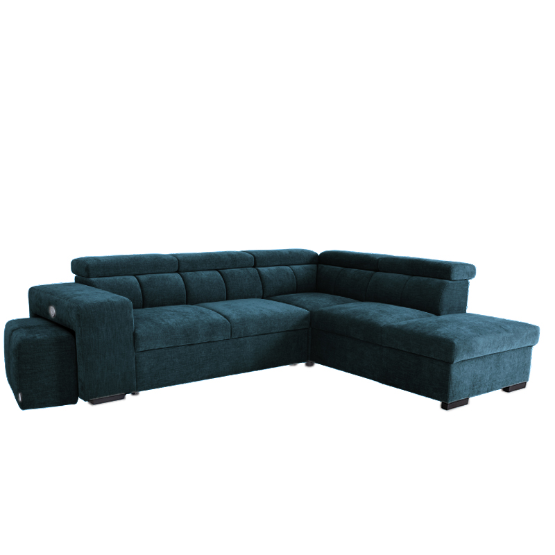 SIRIUS.L Lincoln Canapé d&rsquo;angle convertible 5 places – Tissu lisse Ocean