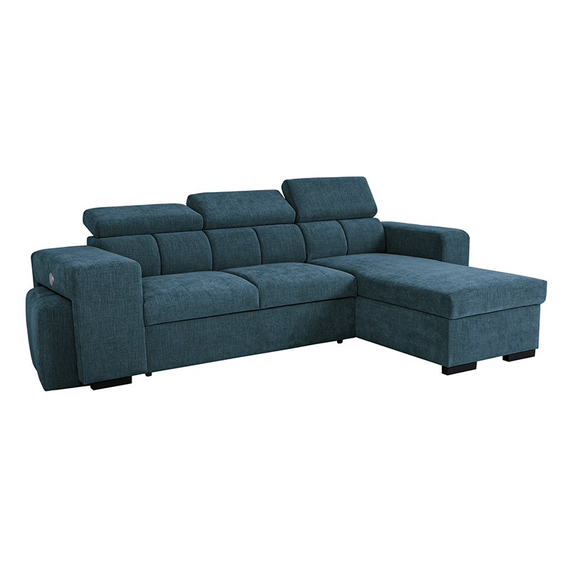 SIRIUS.M Lincoln Canapé d&rsquo;angle convertible 4 places – Tissu lisse Ocean