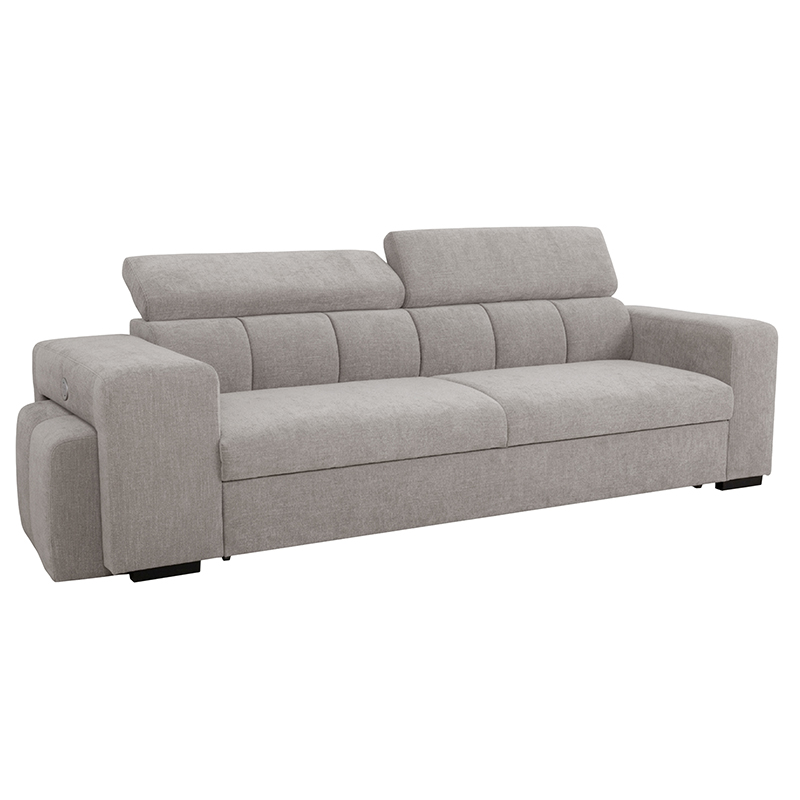 SIRIUS.S Lincoln Canapé droit convertible 3 places – Tissu lisse Light grey