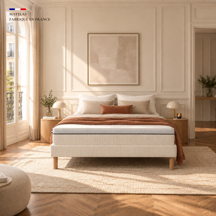 LOUNA Matelas hybride 26 cm – 140×190 cm – Confort équilibré – Velours côtelé Crème – Velours côtelé Perle