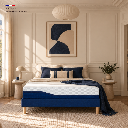 ORION Matelas hybride 25 cm – 160×200 cm – Confort équilibré – Tissu 3D Bleu